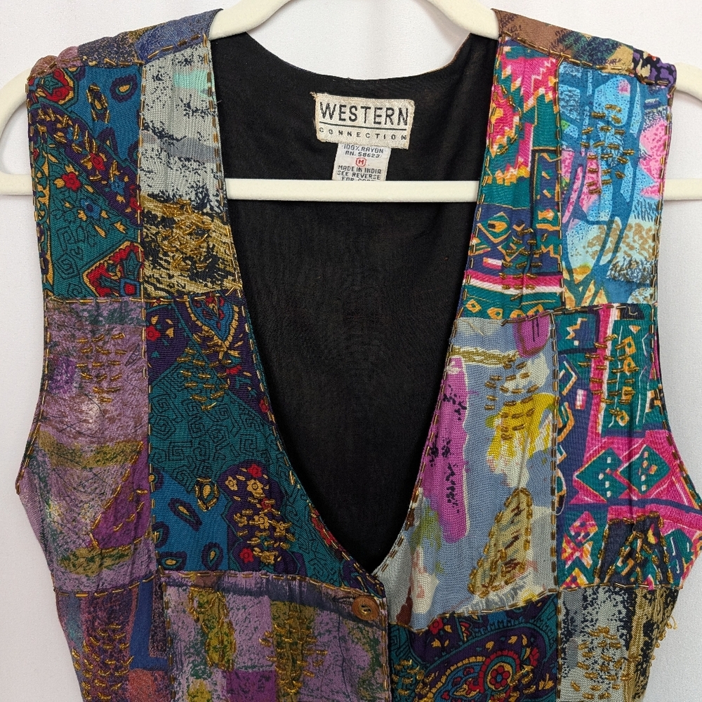 Vintage Patchwork Vest Beaded - image 3